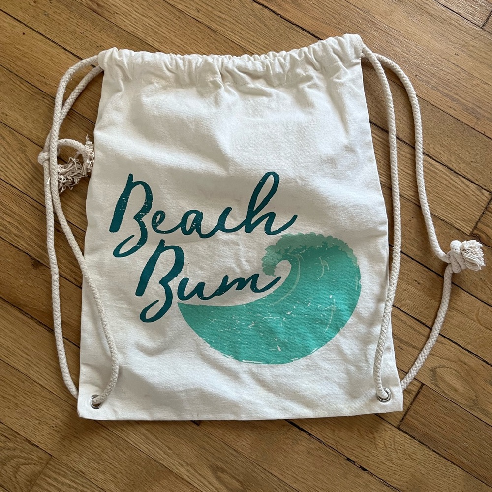 Beach Bum Drawstring Bag - White and Teal